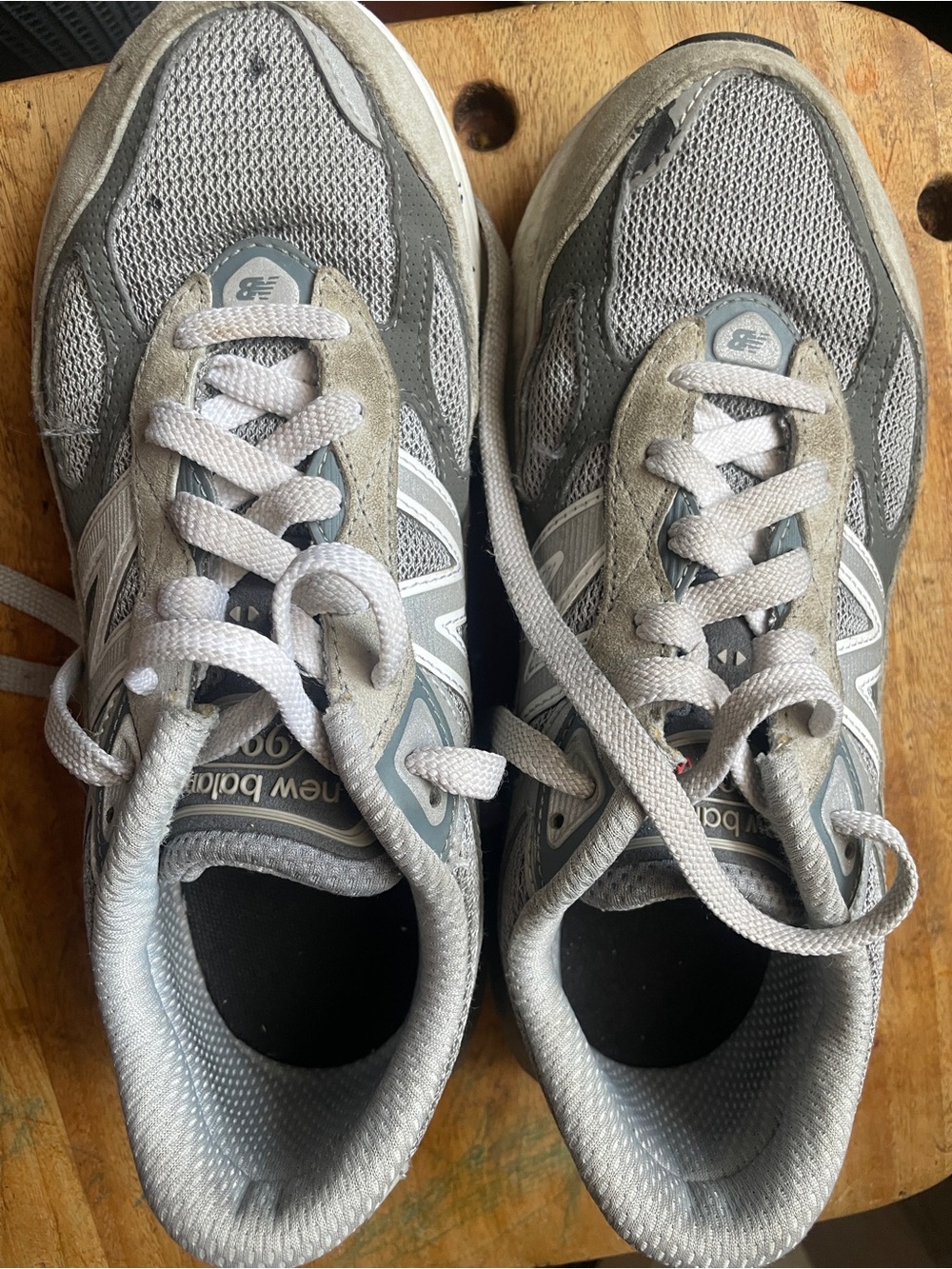 New Balance Kids Gray and White Mesh Lace-Up Sneakers